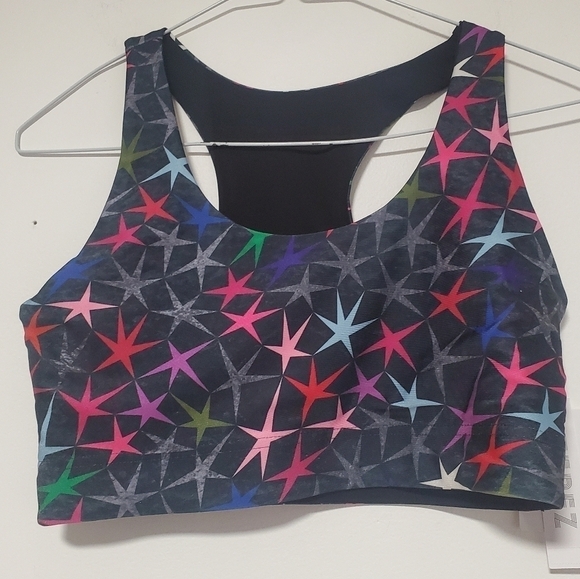 NWT Terez Women's Black Gray Starfish Multi Stars Sports Bra Size - Picture 3 of 4